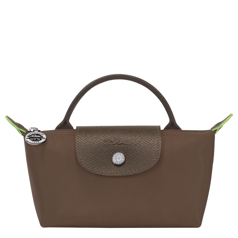 Dark Brown Longchamp Le Pliage Green With Handle Men Pouch | Ksa-512MGDOFB