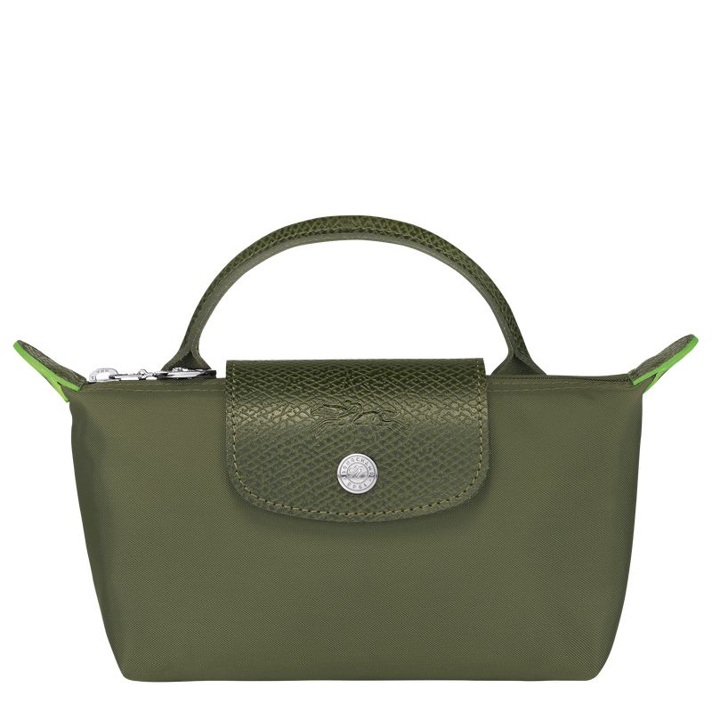 Dark Green Longchamp Le Pliage Green With Handle Women Pouch | Ksa-460SVRGNW