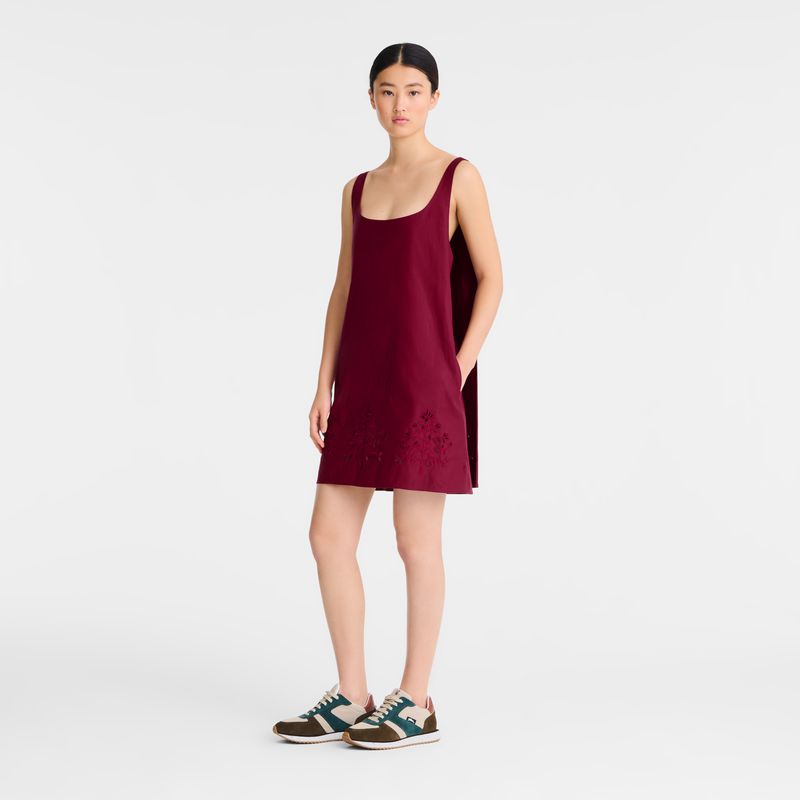 Dark Red Longchamp Embroidered Canvas Women Dress | Ksa-960ZXWDCL