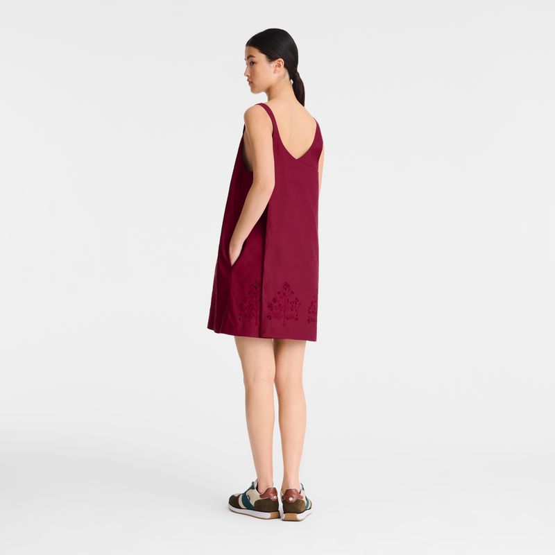 Dark Red Longchamp Embroidered Canvas Women Dress | Ksa-960ZXWDCL