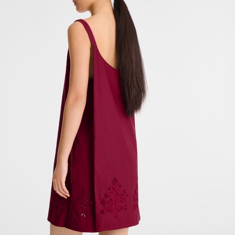 Dark Red Longchamp Embroidered Canvas Women Dress | Ksa-960ZXWDCL