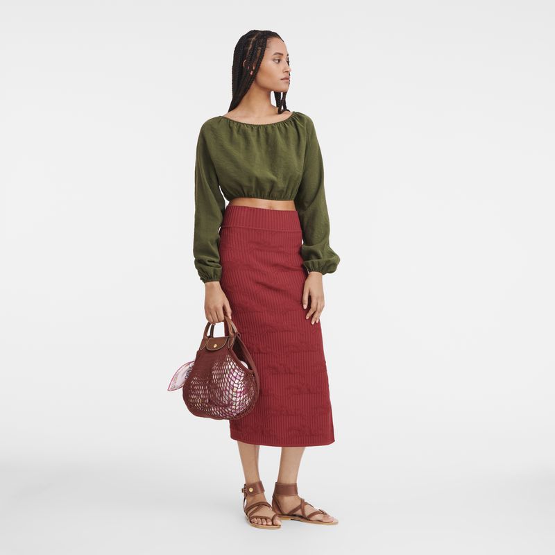 Dark Red Longchamp Le Pliage Filet L Women Mesh Bag | Ksa-359IWOKYZ