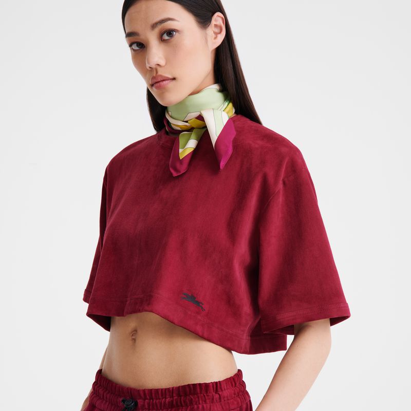 Dark Red Longchamp Leather Crop Women Top | Ksa-726AROPUT