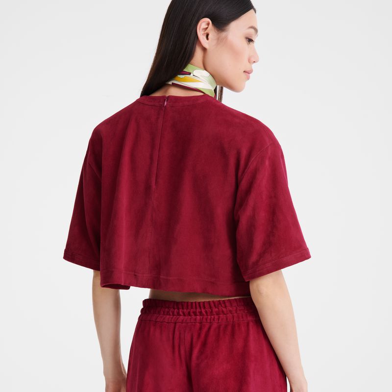 Dark Red Longchamp Leather Crop Women Top | Ksa-726AROPUT