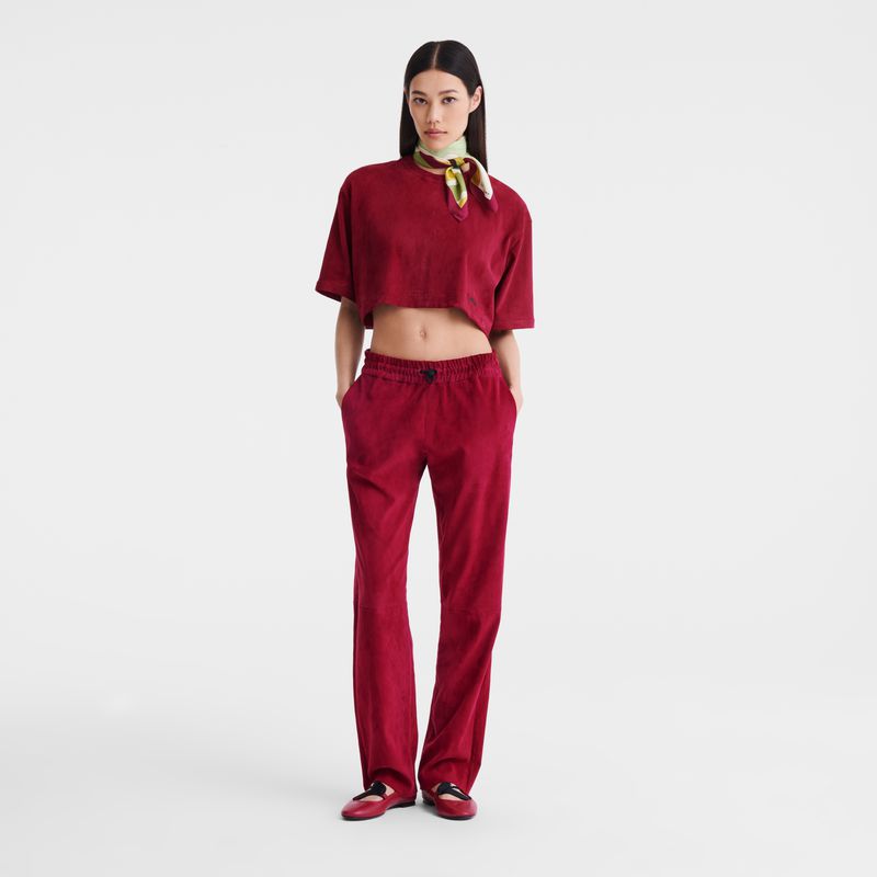 Dark Red Longchamp Leather Straight Women Pants | Ksa-849QWOKST