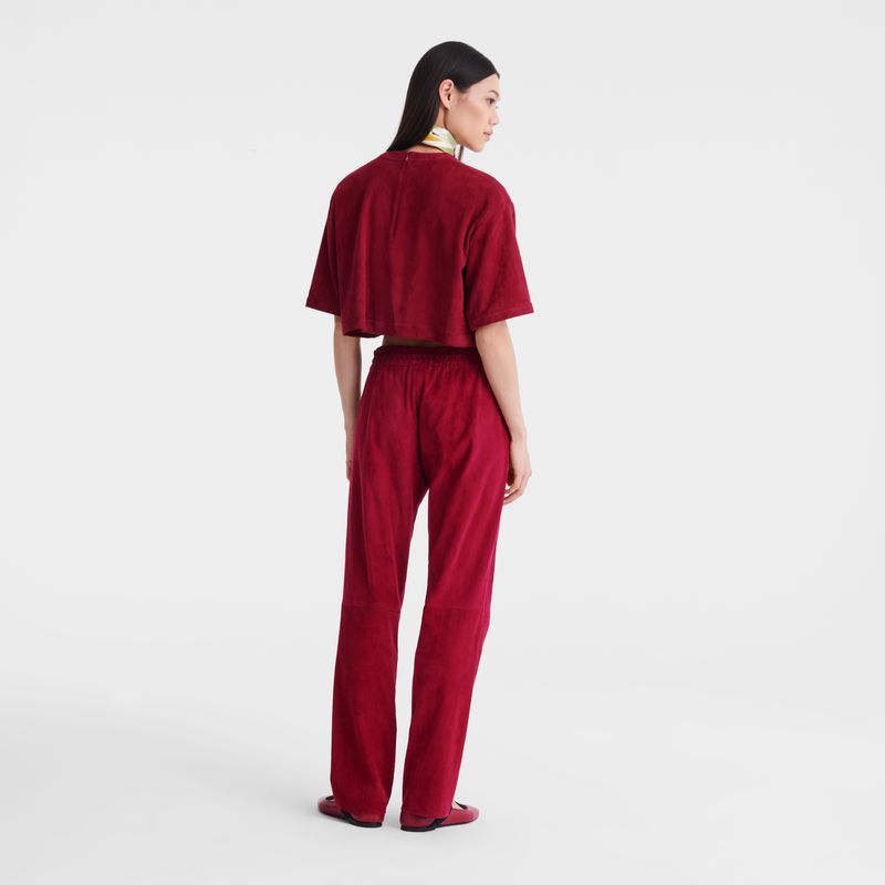 Dark Red Longchamp Leather Straight Women Pants | Ksa-849QWOKST