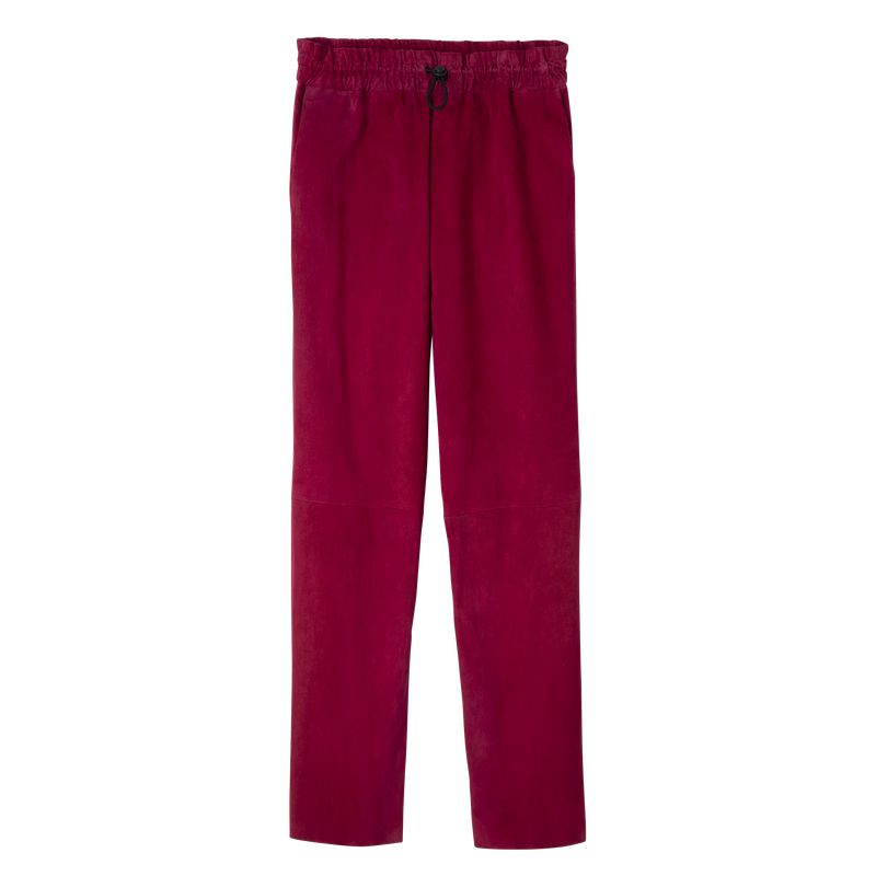 Dark Red Longchamp Leather Straight Women Pants | Ksa-849QWOKST