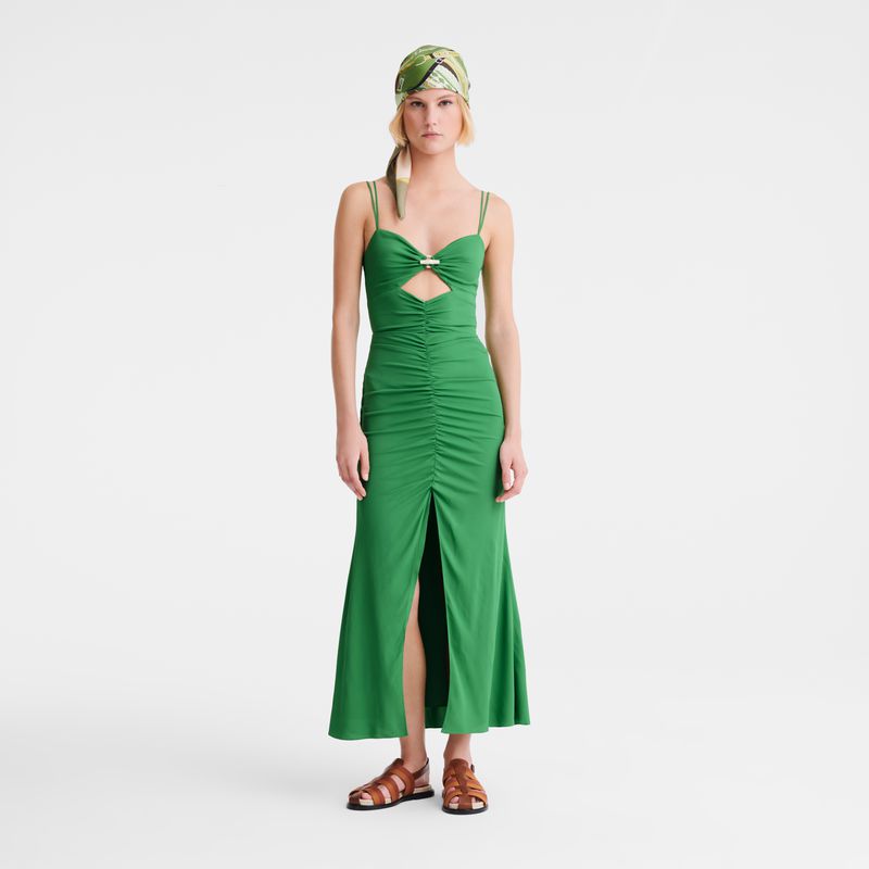 Green Longchamp Midi Women Dress | Ksa-415RCJMPG