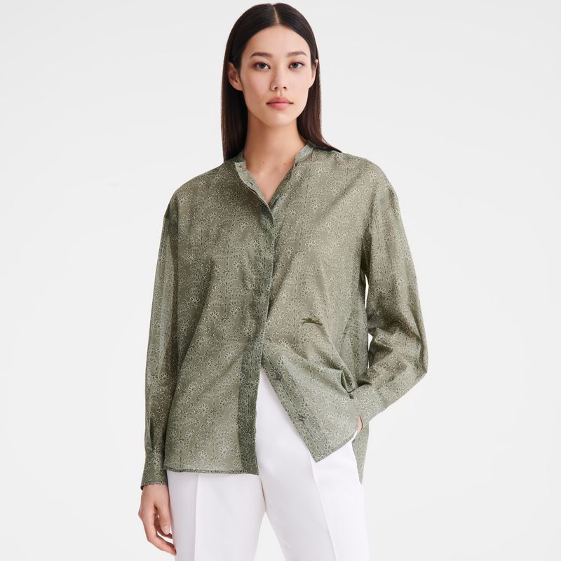 Green Longchamp Printed Veil Women Shirts | Ksa-063QOTWYF