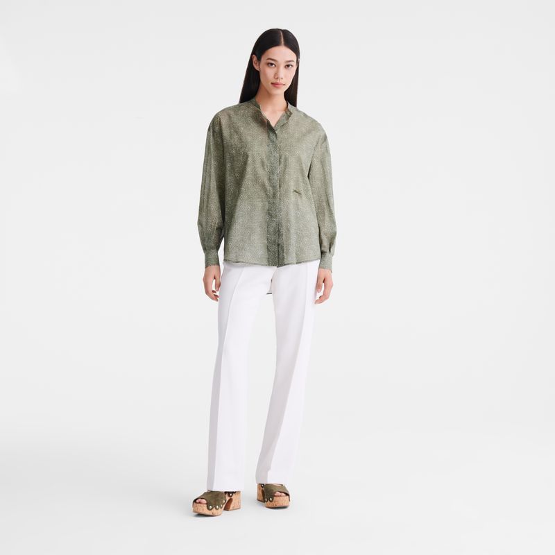 Green Longchamp Printed Veil Women Shirts | Ksa-063QOTWYF