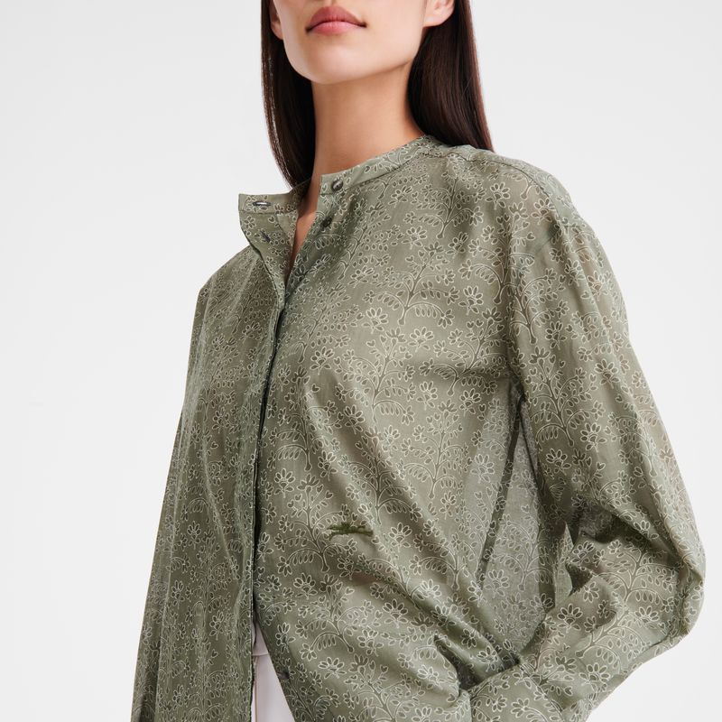 Green Longchamp Printed Veil Women Shirts | Ksa-063QOTWYF