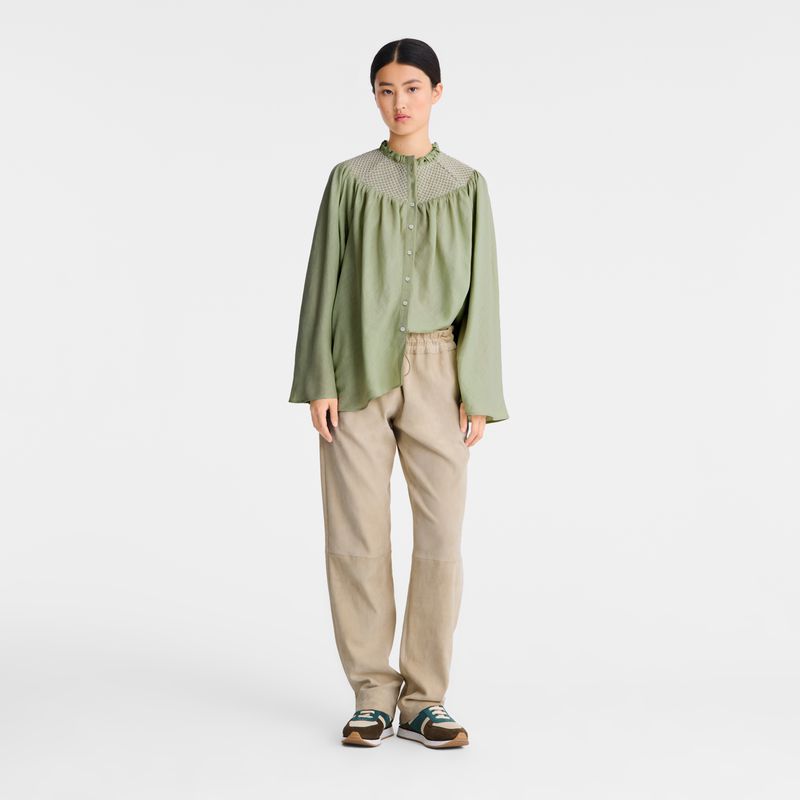Green Longchamp Smocked Veil Women Blouse | Ksa-017CMJKIN
