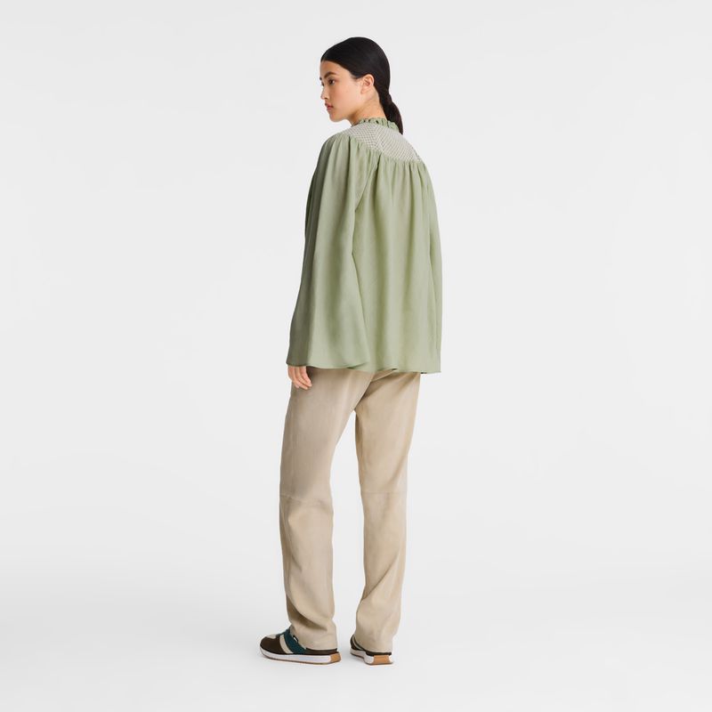 Green Longchamp Smocked Veil Women Blouse | Ksa-017CMJKIN