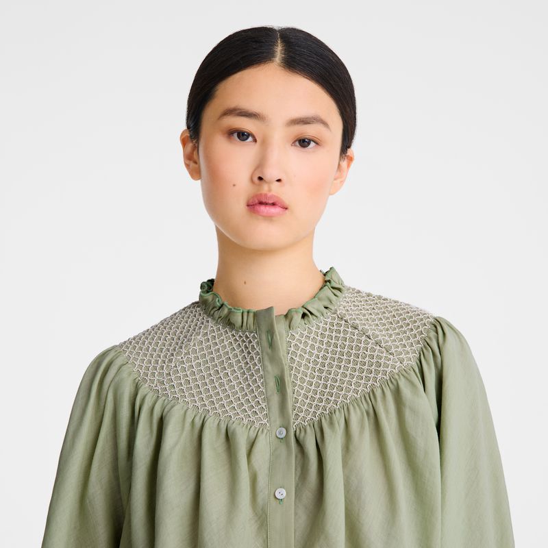 Green Longchamp Smocked Veil Women Blouse | Ksa-017CMJKIN