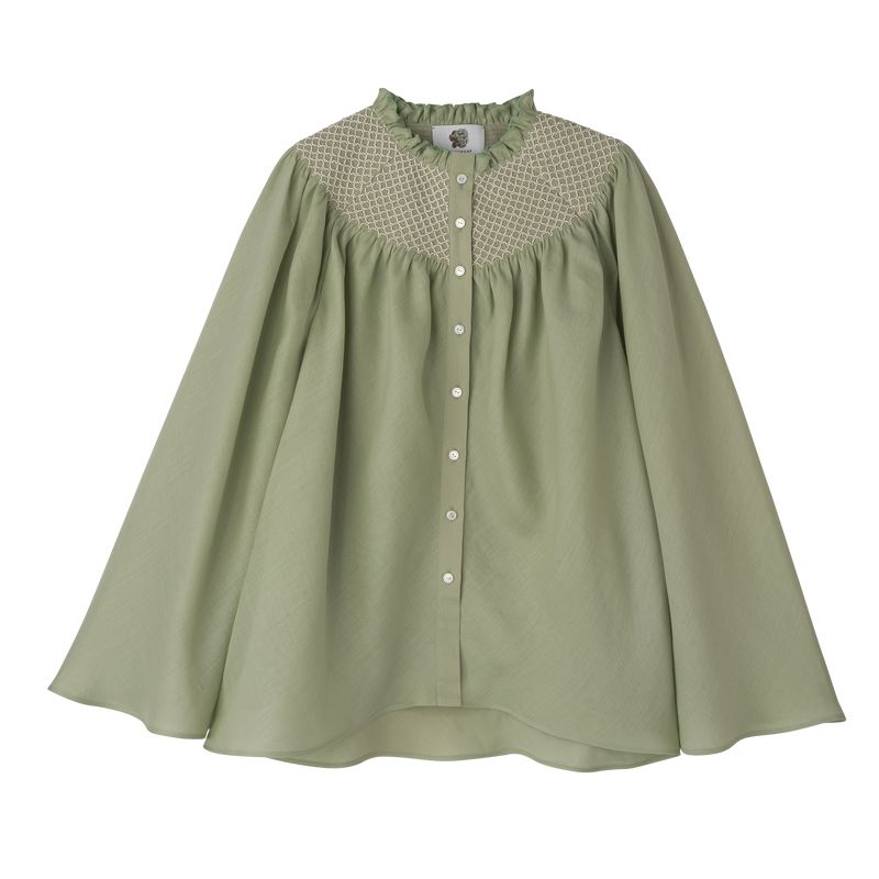 Green Longchamp Smocked Veil Women Blouse | Ksa-017CMJKIN