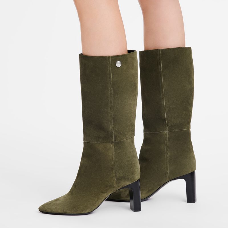 Khaki Longchamp Allure Heel Women Boots | Ksa-937CGPWEN