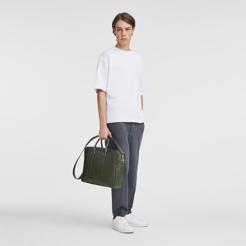 Khaki Longchamp Le Foulonné M Men Briefcase | Ksa-835WBCIHL