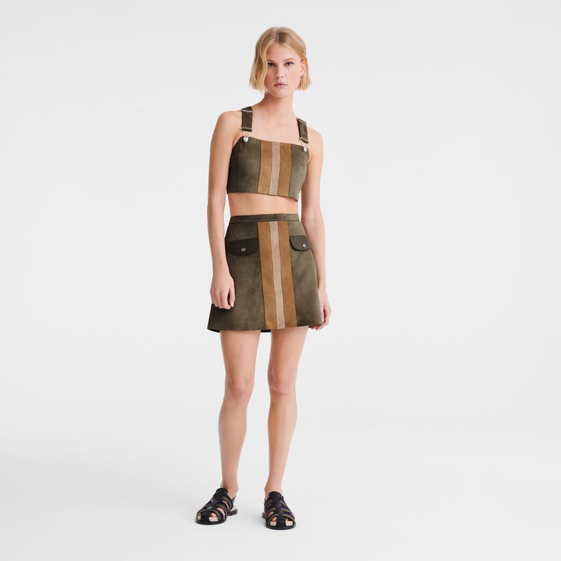 Khaki Longchamp Leather Women Skirts | Ksa-523OGFCNZ