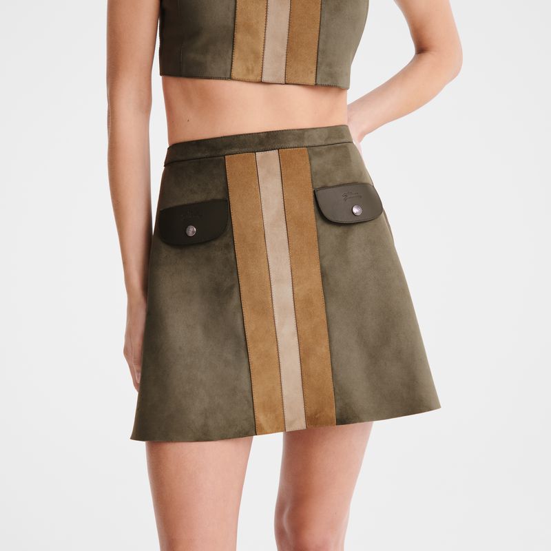 Khaki Longchamp Leather Women Skirts | Ksa-523OGFCNZ