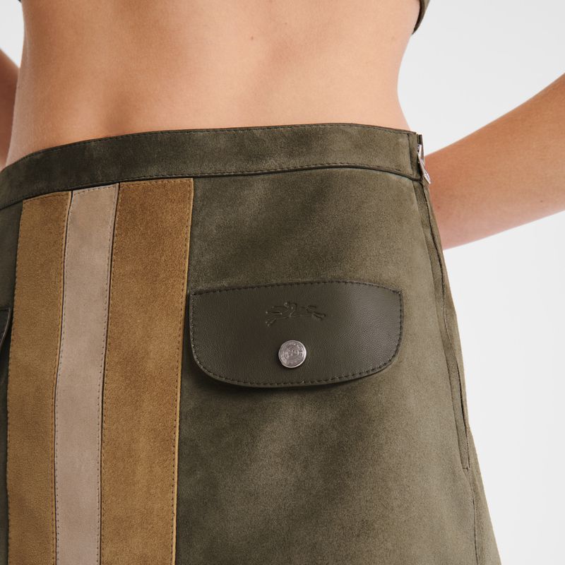 Khaki Longchamp Leather Women Skirts | Ksa-523OGFCNZ