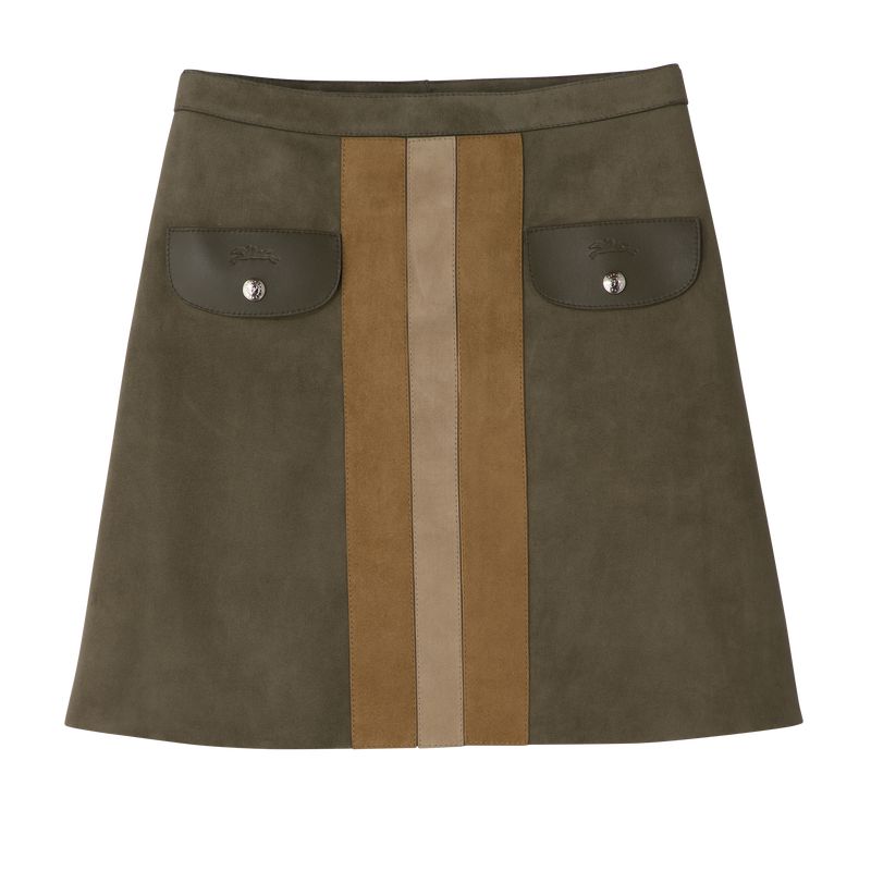 Khaki Longchamp Leather Women Skirts | Ksa-523OGFCNZ