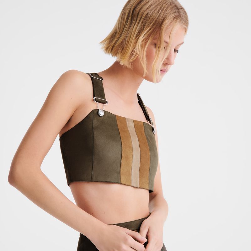 Khaki Longchamp Leather Women Top | Ksa-625VDPYXT