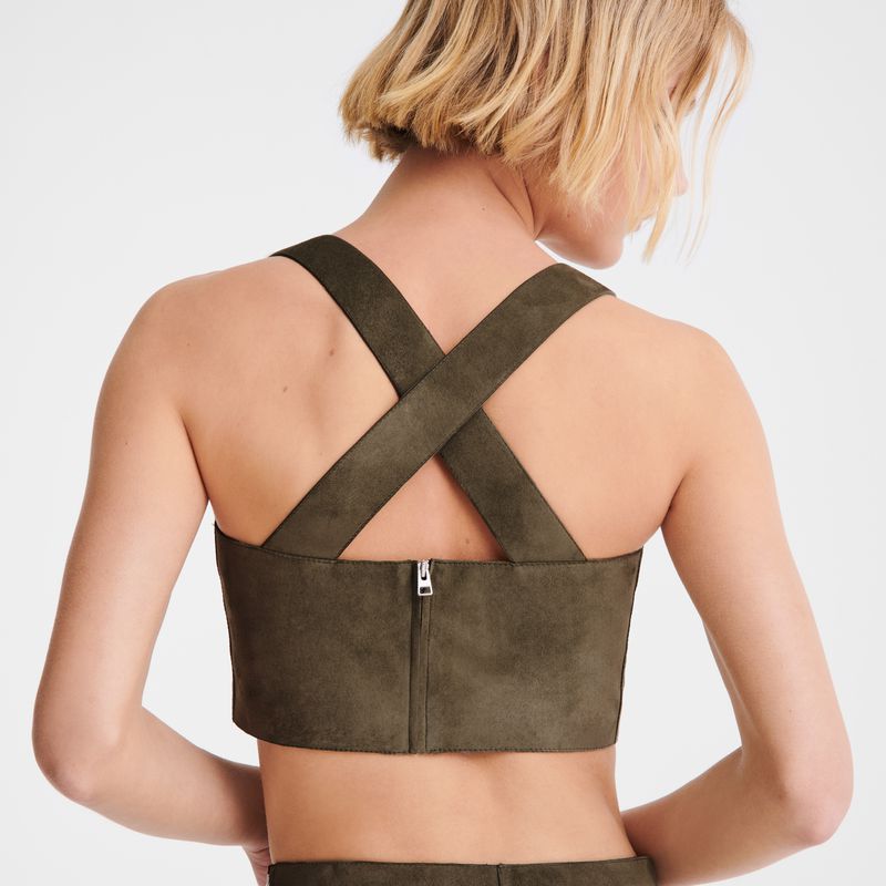 Khaki Longchamp Leather Women Top | Ksa-625VDPYXT