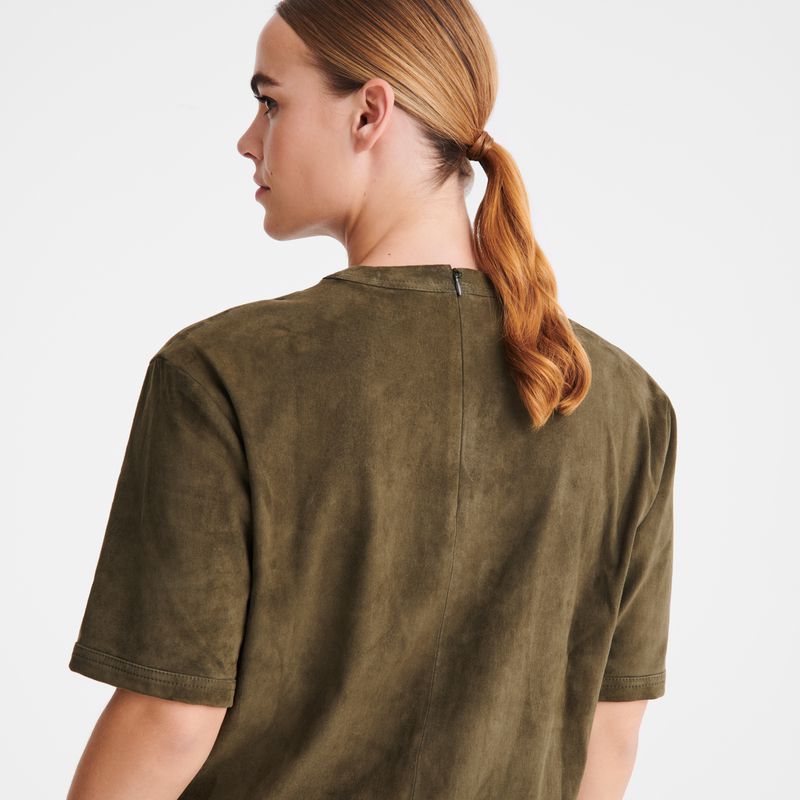 Khaki Longchamp Short Leather Women Top | Ksa-540GCIDLU