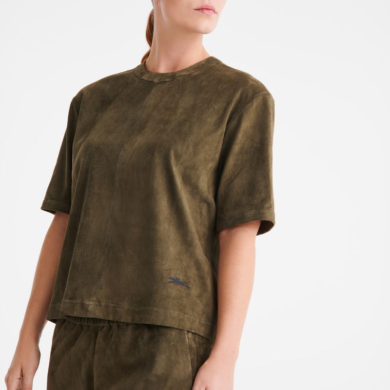 Khaki Longchamp Short Leather Women Top | Ksa-540GCIDLU