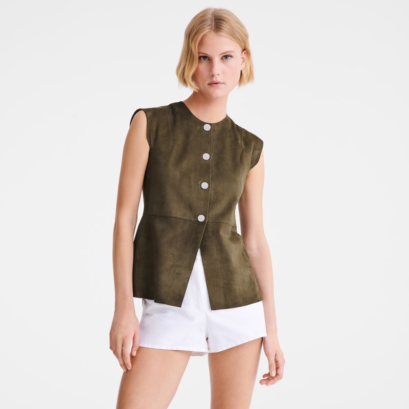Khaki Longchamp Sleeveless Women Jacket | Ksa-329DNHUYJ