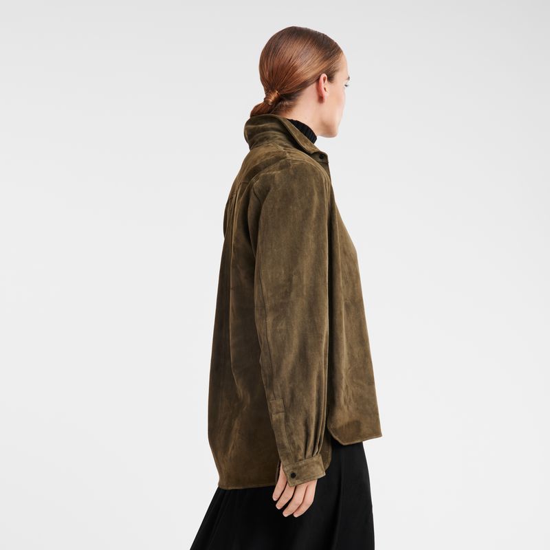 Khaki Longchamp Straight Leather Women Shirts | Ksa-583MTAJGF