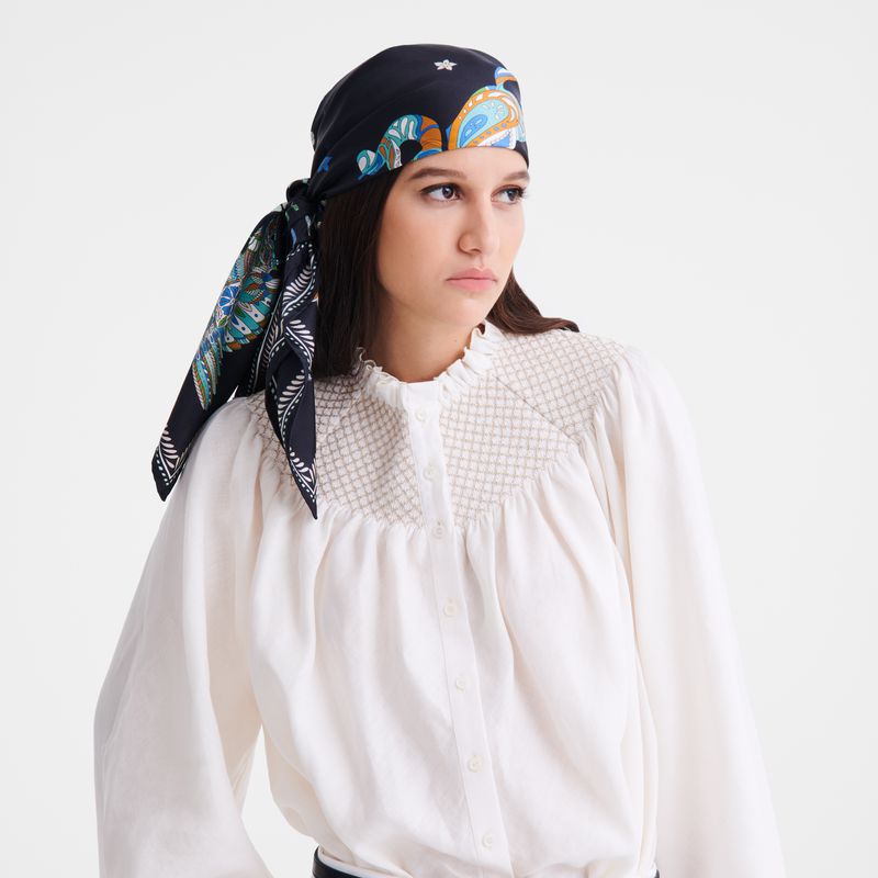 Navy Longchamp Forêt 90 Women Scarf | Ksa-034XGTJRU