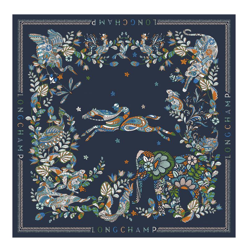 Navy Longchamp Forêt 90 Women Scarf | Ksa-034XGTJRU