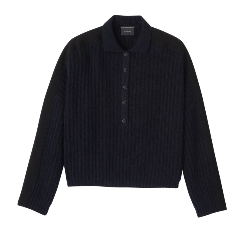 Navy Longchamp Polo Collar Women Jumper | Ksa-961IVWJKE