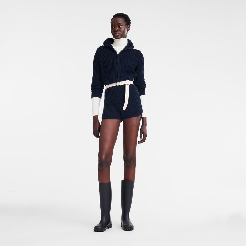 Navy Longchamp Zip Collar Short Women Cardigan | Ksa-251ZAOUHC