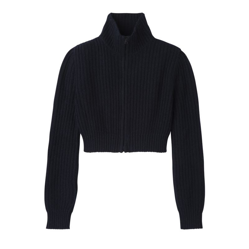 Navy Longchamp Zip Collar Short Women Cardigan | Ksa-251ZAOUHC