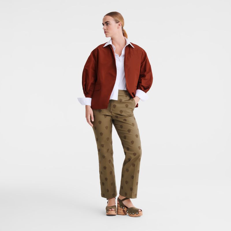 Olive Longchamp Embroidered Gabardine Women Pants | Ksa-384IWUGHD