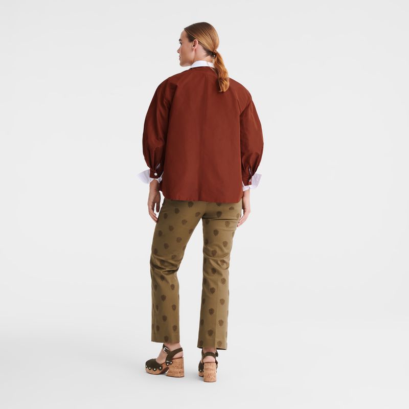 Olive Longchamp Embroidered Gabardine Women Pants | Ksa-384IWUGHD