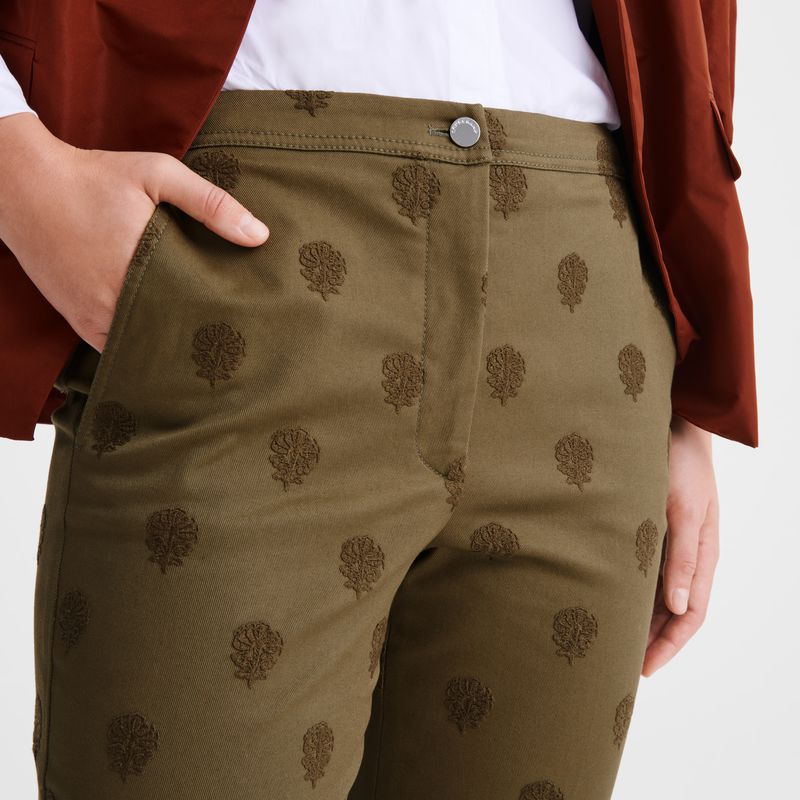 Olive Longchamp Embroidered Gabardine Women Pants | Ksa-384IWUGHD