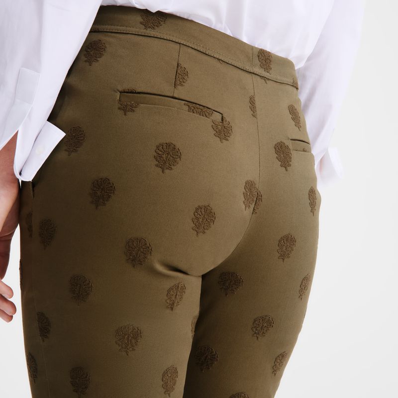 Olive Longchamp Embroidered Gabardine Women Pants | Ksa-384IWUGHD