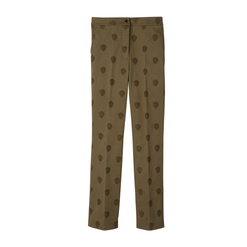 Olive Longchamp Embroidered Gabardine Women Pants | Ksa-384IWUGHD