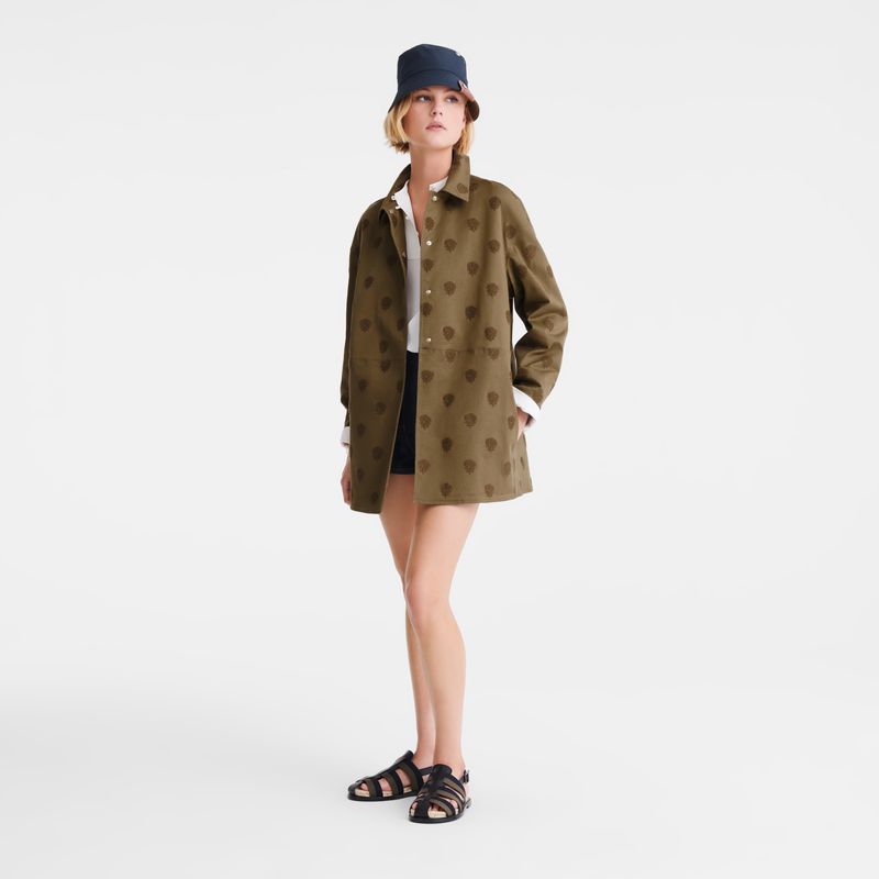 Olive Longchamp Embroidered Gabardine Women Coat | Ksa-386YFCATQ