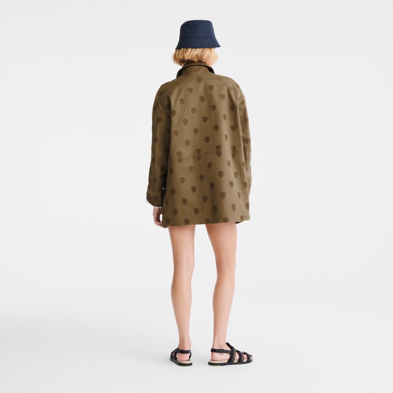 Olive Longchamp Embroidered Gabardine Women Coat | Ksa-386YFCATQ