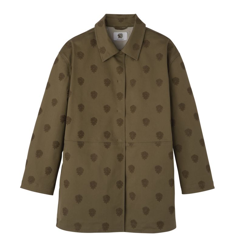 Olive Longchamp Embroidered Gabardine Women Coat | Ksa-386YFCATQ