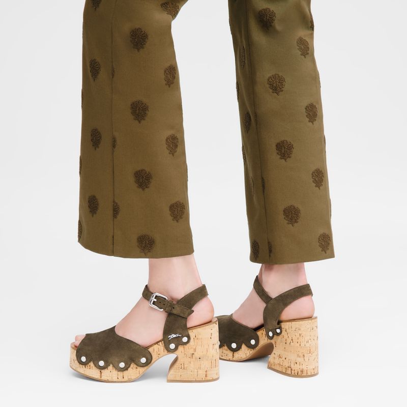 Olive Longchamp La Cigale Women Sandals | Ksa-743POYKBN