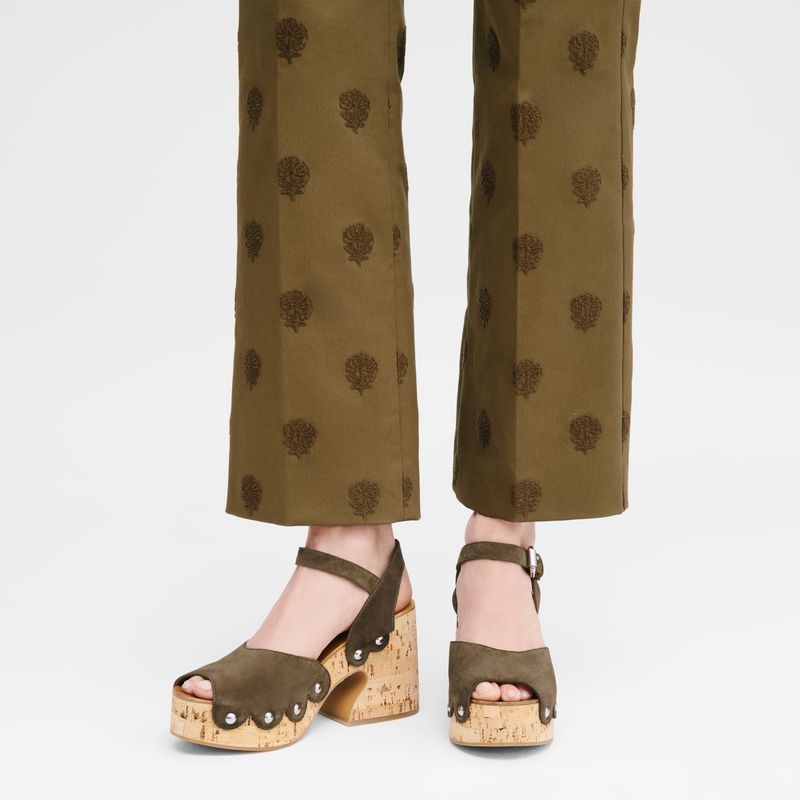 Olive Longchamp La Cigale Women Sandals | Ksa-743POYKBN