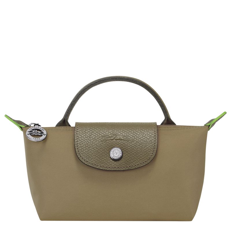 Olive Longchamp Le Pliage Green With Handle Men Pouch | Ksa-865BCTLUV