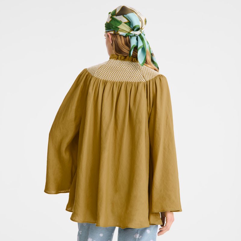 Olive Longchamp Smocked Veil Women Blouse | Ksa-376QAKUVX