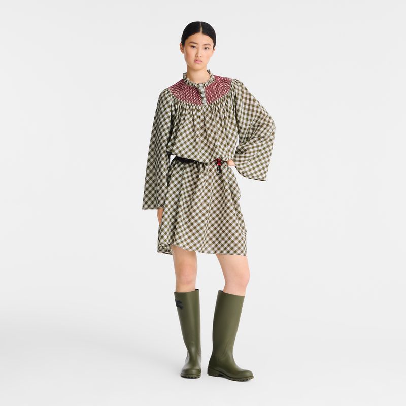 Olive Longchamp Vichy Jacquard Women Dress | Ksa-972JWMYRS