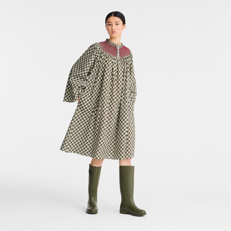 Olive Longchamp Vichy Jacquard Women Dress | Ksa-972JWMYRS